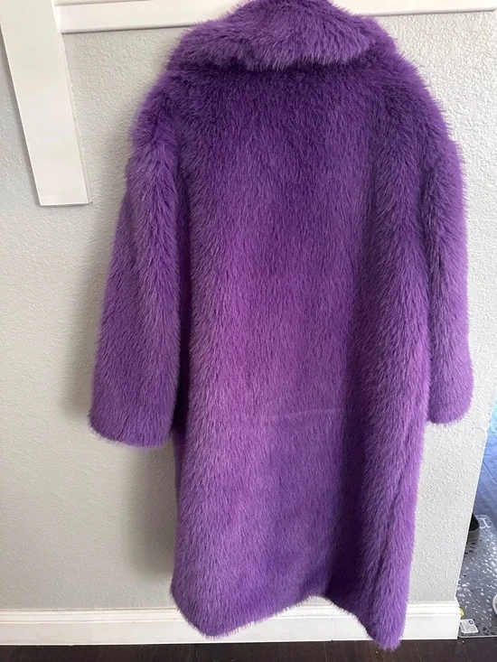 Topshop Purple Faux Fur Coat NWT Statement Teddy Coat Size 6 - Picture 8 of 14